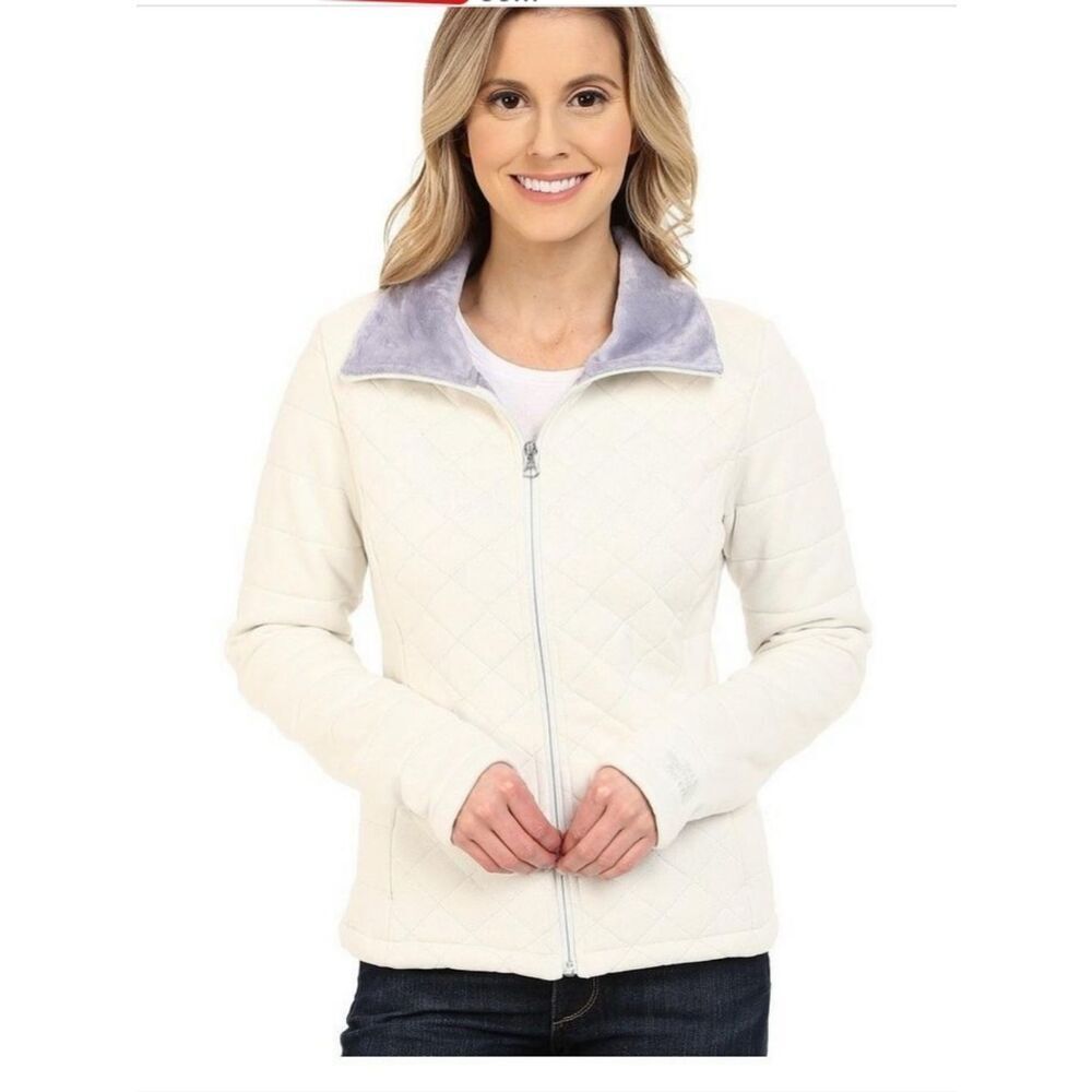 The North Face Cream Quilted Jacket with Lavender Collar women's Caroluna